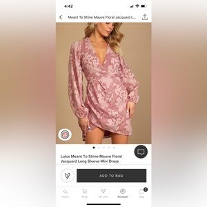 New with tags Lulus Mean to Shine Mauve Floral Jacquard Long Sleeve Mini Dress